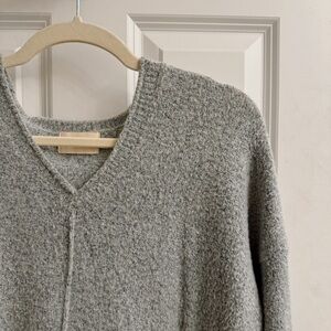 Dreamers Grey Fuzzy High-Low V-Neck Sweater